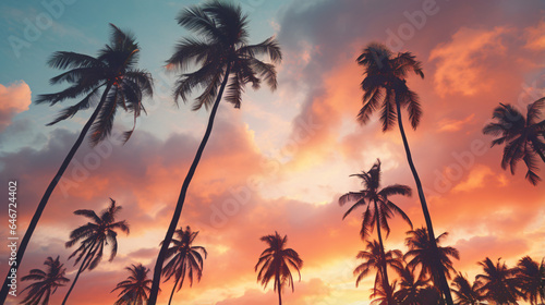 Palm trees against sunset sky