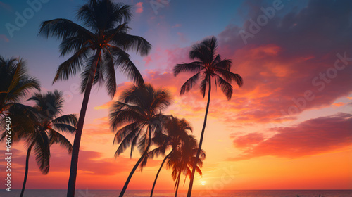 Palm trees against sunset sky