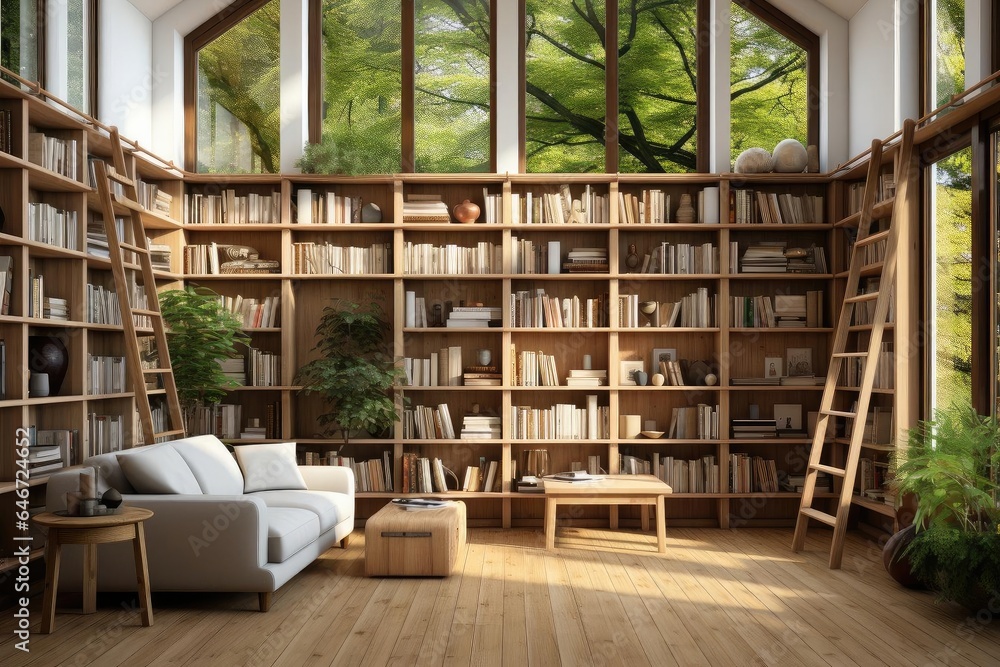 modern luxury library with light natural materials modern luxury library with light natural materials