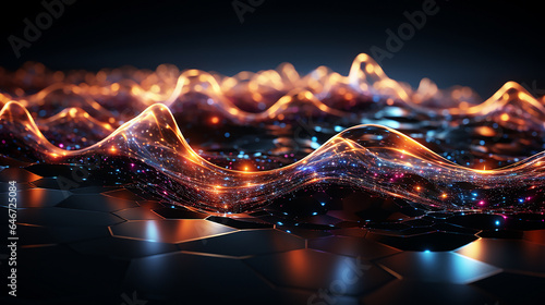 Big data digital cyber Wavy lines and color light, Abstract 3D illustration. 