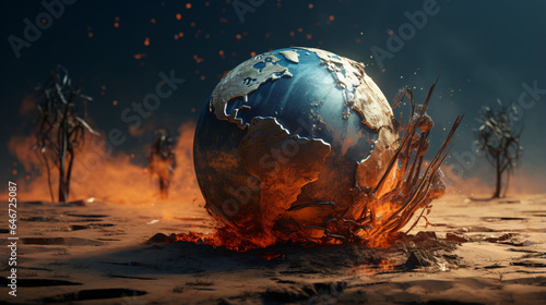Planet Earth on scorched ground