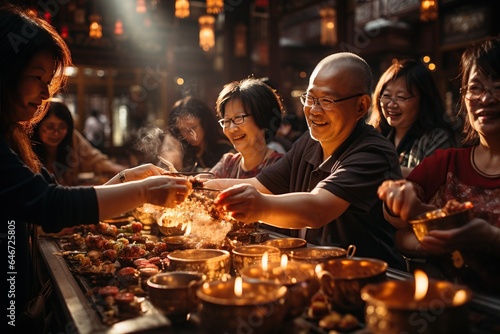 Chinese Temple Visits: People praying and making offerings at temples for blessings. Generated with AI