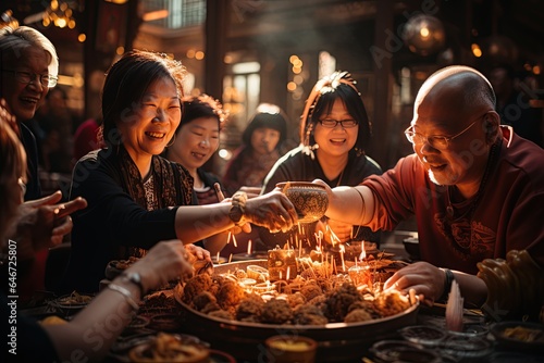 Chinese Temple Visits: People praying and making offerings at temples for blessings. Generated with AI