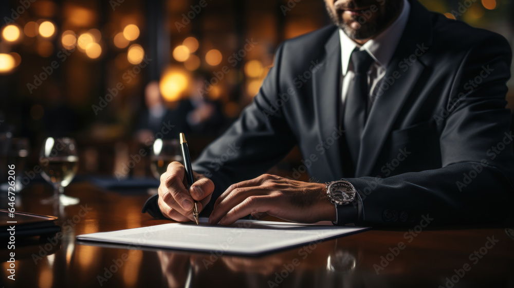 Lawyer signing a contract, close-up. Lawyer signing a contract, close-up.
