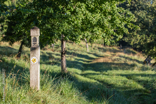 Cotswold Way National Trail footpath sign in Gloucestershire, UK