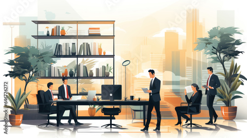 Attorney team working in modern office. Vector illustration in flat style.