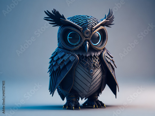 futuristic owl wearing a cyberpunk jacket photo