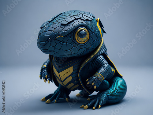 futuristic salamander wearing a cyberpunk jacket photo