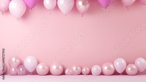 a wall decorated with balloons in delicate soft pastel pink colors