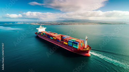 container ship in open sea