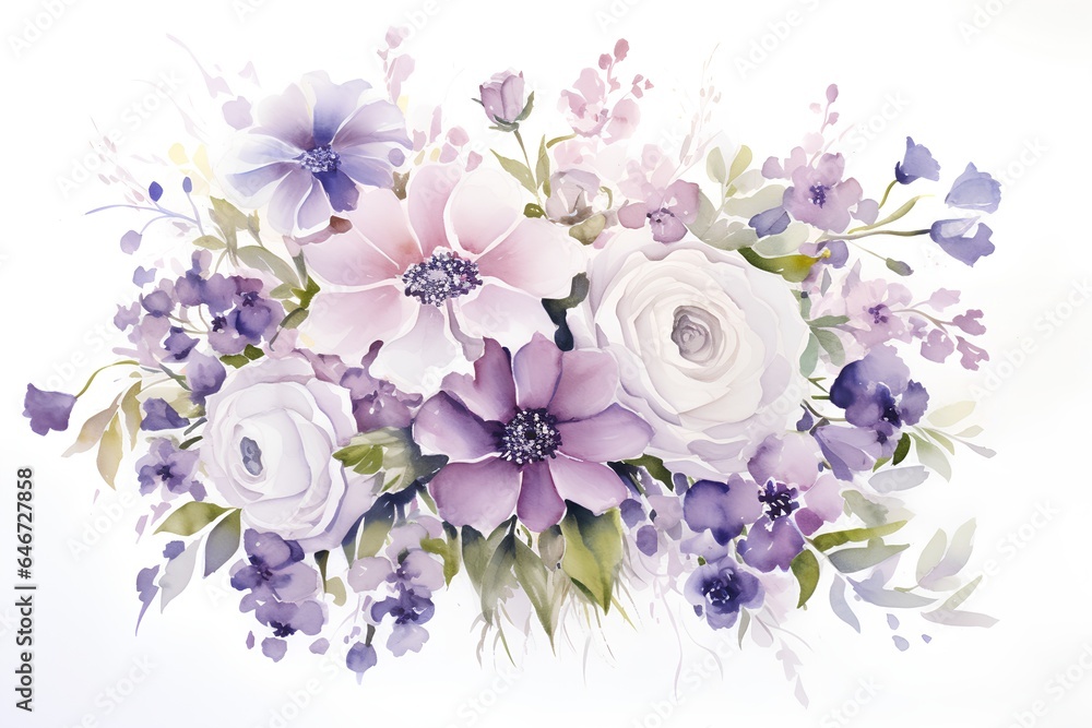 Beautiful watercolor floral bouquet isolated on white background. Vector illustration.