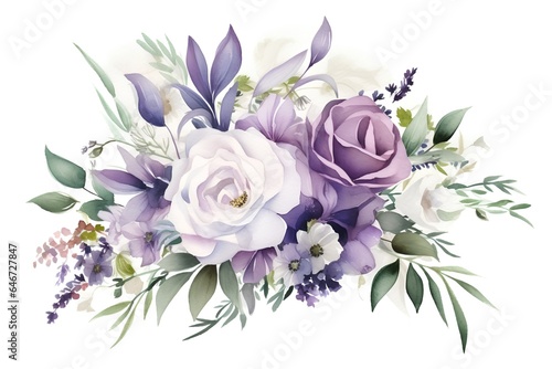 Beautiful vector image with nice watercolor rose and lavender bouquet photo