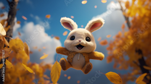 plush rabbit toy cartoon autumn leaves background leaf fall abstract generated hare blank calendar yellow leaves on sky background,