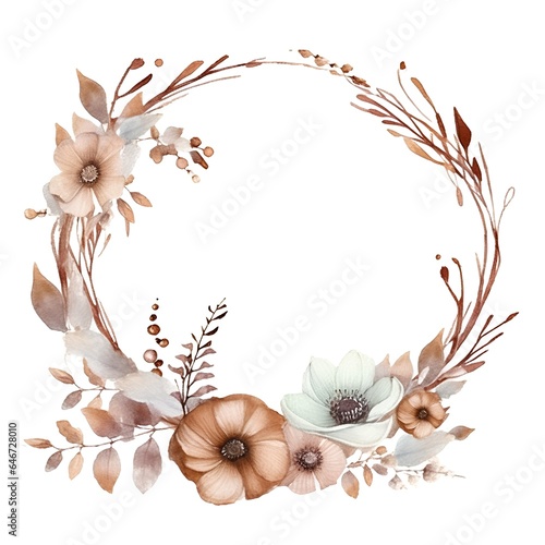 Fototapeta Naklejka Na Ścianę i Meble -  Watercolor floral wreath with anemone flowers. Hand painted illustration.