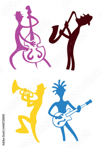 Set of cartoon style jazz musicians. Isolated on white background.