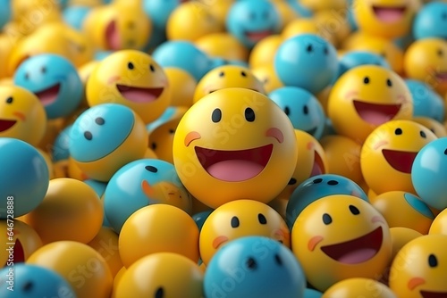 Happy and laughing emoticons 3d rendering background, social media and communications concept.