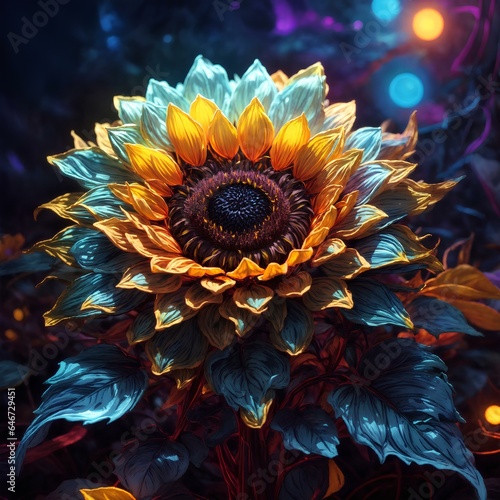 beautiful blue and golden sunflower with attractive light and details  © El Zahra 