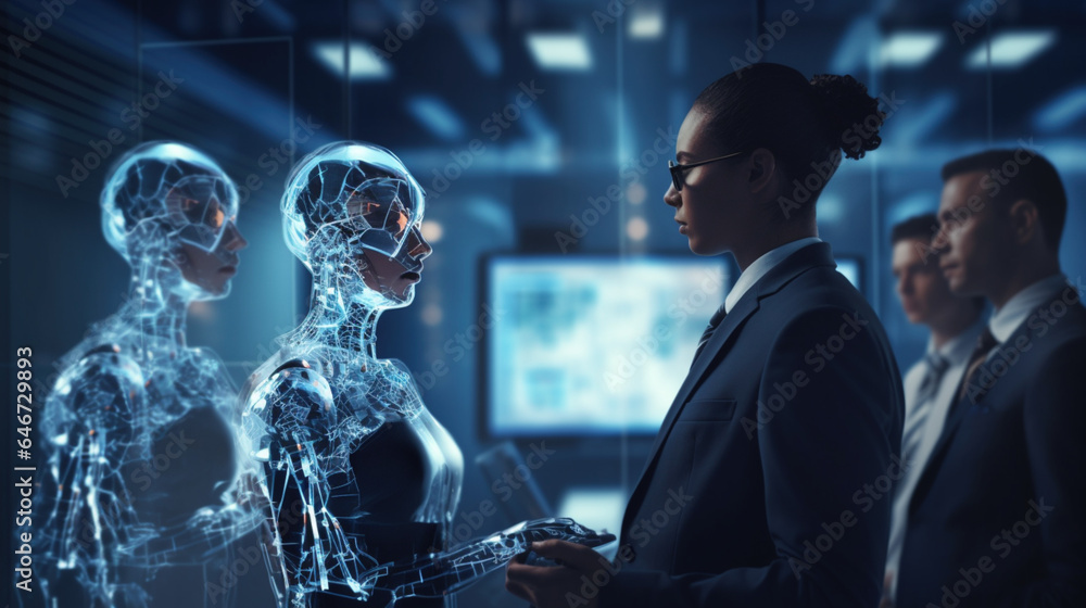 Biznes wspomagany cyfrowo, sztuczna inteligencja w zarządzaniu biznesem - Digitally assisted business, artificial intelligence in business management - AI Generated - obrazy, fototapety, plakaty 