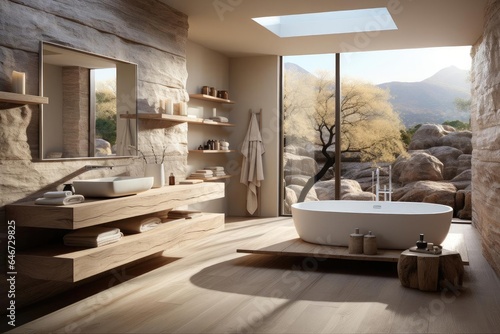 modern minimalist bathroom with light natural materials