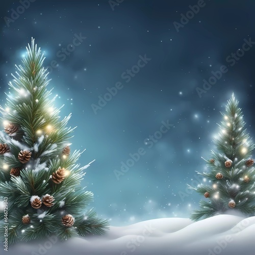 Christmas tree background decoration with snow and red balls