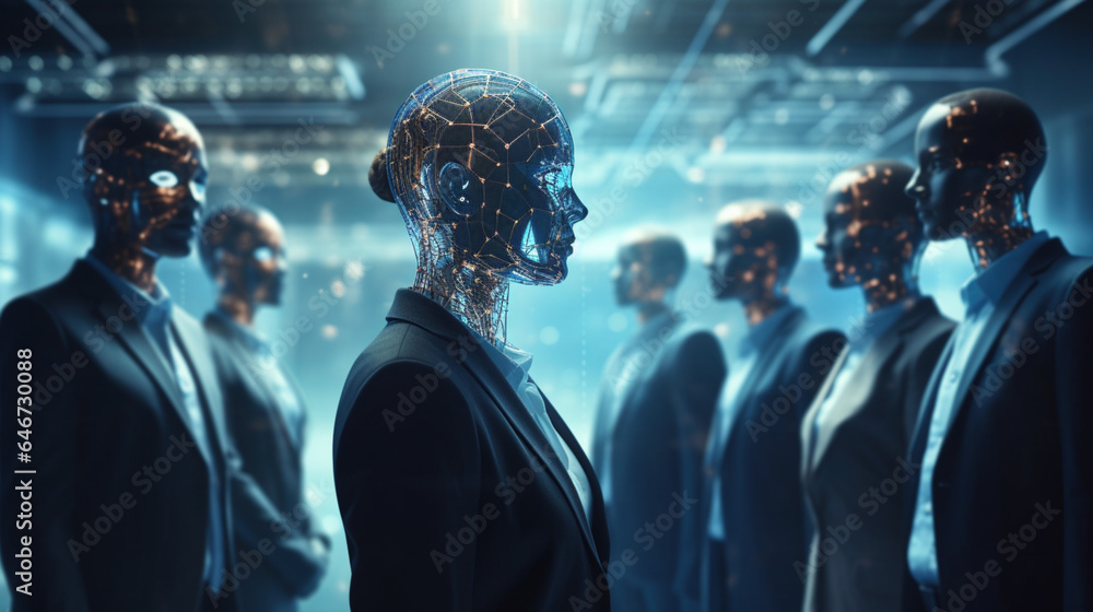 Praca przyszłości, AI jako nowy typ pracownika, cyfrowa transformacja - Jobs of the future, AI as a new type of worker, digital transformation - AI Generated - obrazy, fototapety, plakaty 