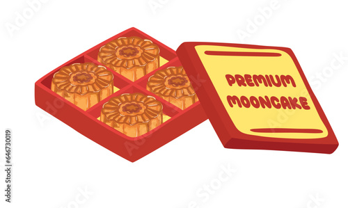 Mooncake box vector illustration set. Traditional Chinese mooncake gift box. Mooncake for mid autumn festival. Bakery. Asian food. Moon cake clip art.