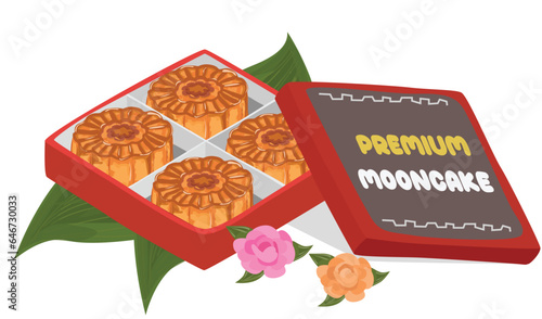 Mooncake box vector illustration set. Traditional Chinese mooncake gift box. Mooncake for mid autumn festival. Bakery. Asian food. Moon cake clip art.