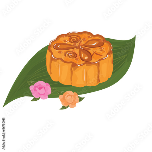 Mooncake vector illustration set. Traditional Chinese mooncake in whole full size. Mooncake for mid autumn festival. Bakery. Asian food. Moon cake clip art.