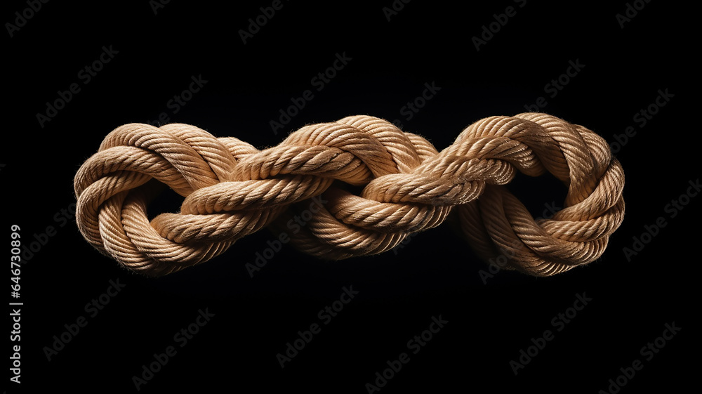 the gordian knot of rough rope is isolated on a black background the gordian knot of rough rope is isolated on a black background