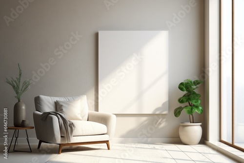 Modern Aesthetic Interior Design with Small Blank Poster Created with Generative AI