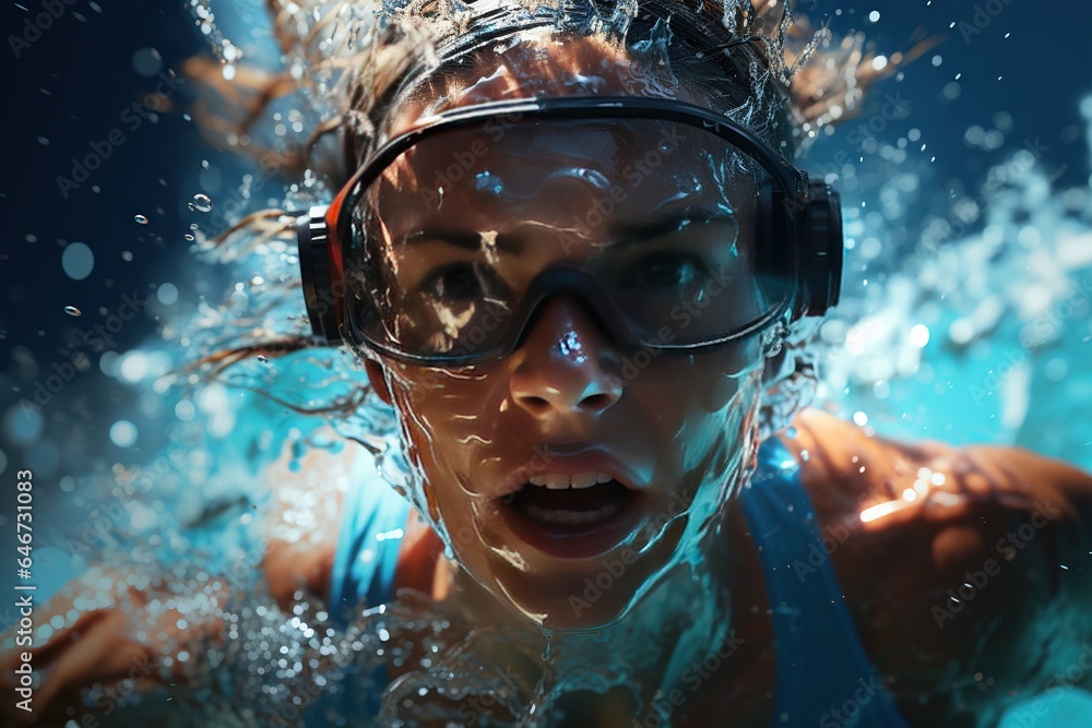 Naklejka premium Practice Swim: Swimmers treading water as they prepare for their individual races.Generated with AI