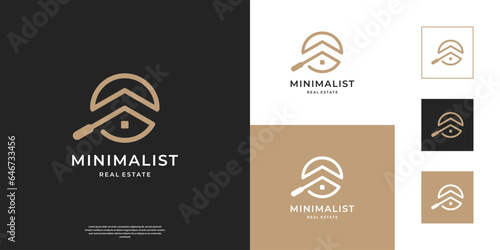 Abstract home find real estate logo. Minimalist house building symbol vector