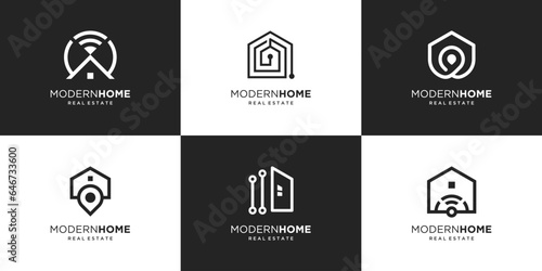Set of collection building real estate template. Minimalist home property logo vector