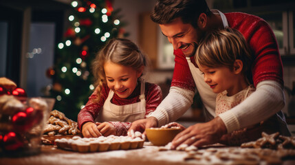 Father makes cookies with his children