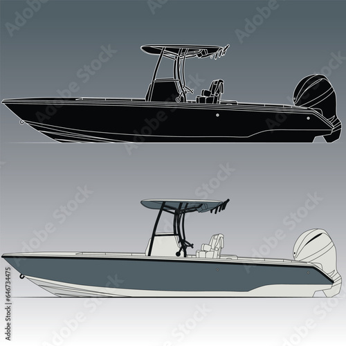Fishing boat one color and vector illustration
