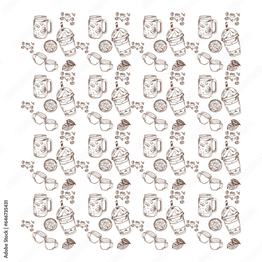 Coffee seamless pattern with a cups. Seamless texture of coffee icons. Vintage restaurant menu. Food and drink pattern. Vector illustration Coffee seamless pattern with a cups. Seamless texture of coffee icons. Vintage restaurant menu. Food and drink pattern. Vector illustration