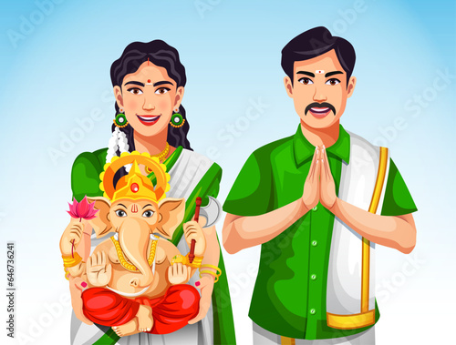 Ganesh Chaturthi Couple Greetings Vector. Eps 10 vector