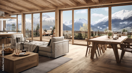 modern living room in a mountain cabin © RDO