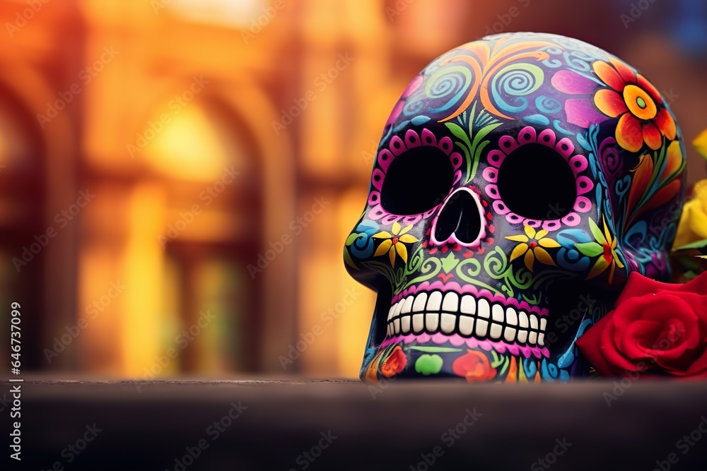 Dia de los Muertos Day of the Dead concept Mexican skull with flowers Dia de los Muertos Day of the Dead concept Mexican skull with flowers