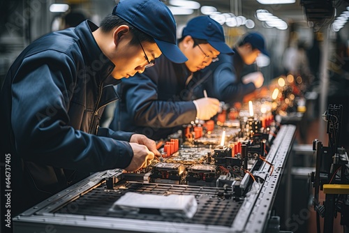 manufacturing process in a Chinese modern factory  including assembly lines  quality control  Generated with AI