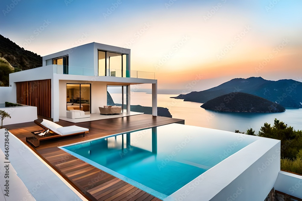 Fototapeta premium Traditional mediterranean white house with pool on