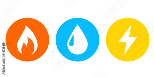 Gas Water Electricity button icon. Clipart image isolated on white background
