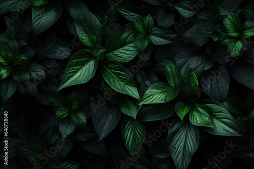 Dark green leafy foliage with a moody, mysterious ambience © Boraryn