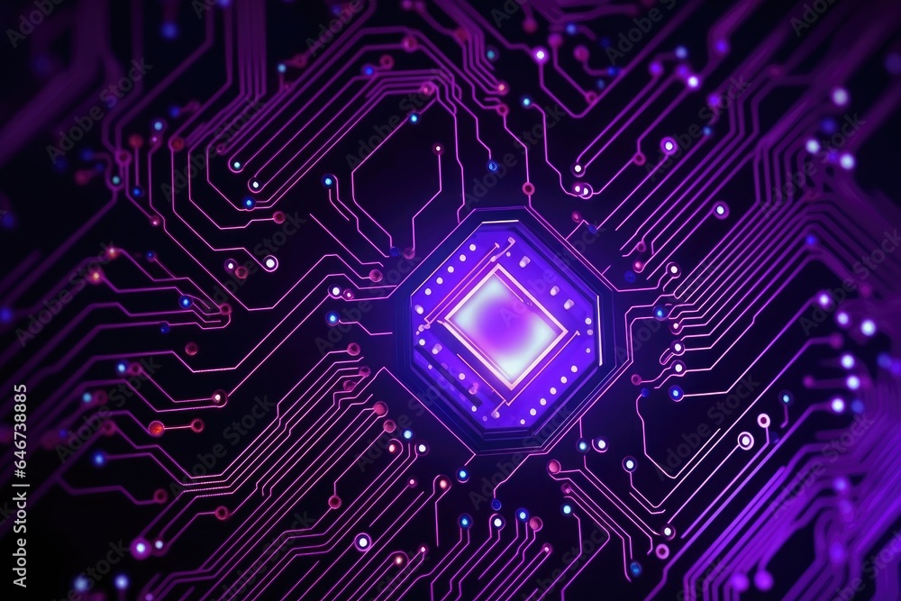 Electronic circuit board, purple LED lights, future technology