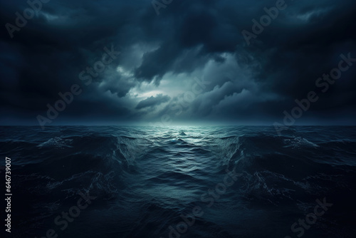 horror black blue sky, sea haunted cloud, scary ocean, depression background, mystery gloomy dark theme, blur texture © Boraryn