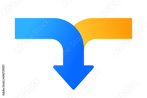 Two arrows merging vertical icon. Clipart image isolated on white background