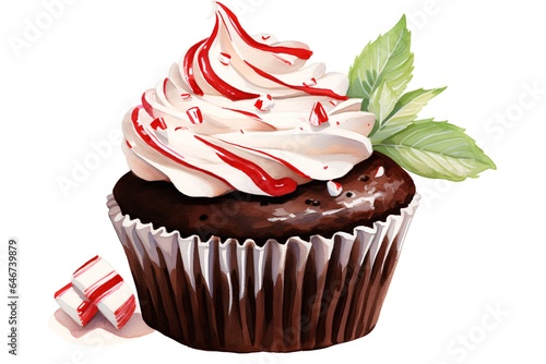 Watercolor cupcake with whipped cream. Hand drawn illustration isolated on white background