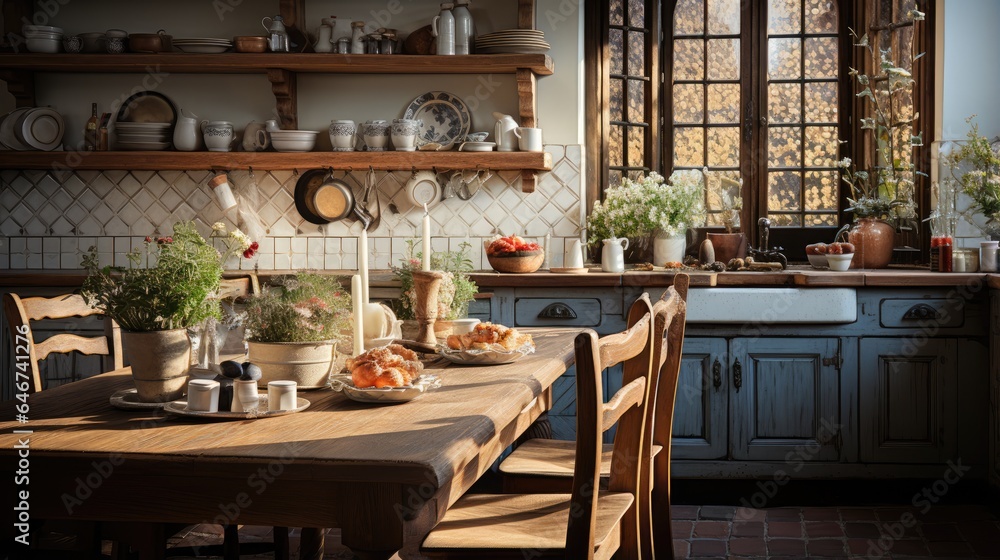Classic rustic kitchen style interior
