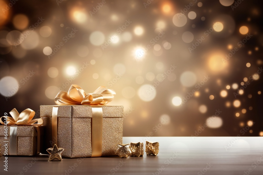 Christmas decorations background with gift box with empty copy space Generative AI Christmas decorations background with gift box with empty copy space Generative AI