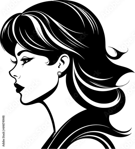 A stunning vector illustration of a young woman's face, exuding grace and beauty. This meticulously crafted artwork showcases intricate details, from flawless skin to captivating eyes and luscious hai